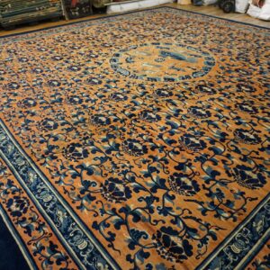 Mid-19th century Chinese Ningxia carpet, angled view of the whole carpet, stock number 24013