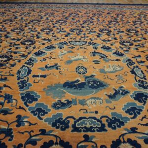 Mid-19th century Chinese Ningxia carpet, the roundel and surrounding lotus scrolls, stock number 24013