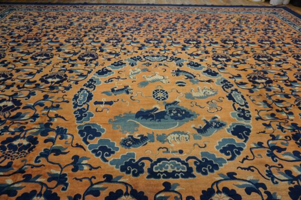 Mid-19th century chinese ningxia carpet, the roundel and surrounding lotus scrolls, stock number 24013
