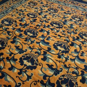 Mid-19th century Chinese Ningxia carpet, close view of the lotus and vine scrolls, stock number 24013