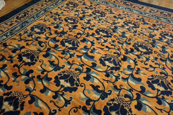 Mid-19th century chinese ningxia carpet, close view of the lotus and vine scrolls, stock number 24013