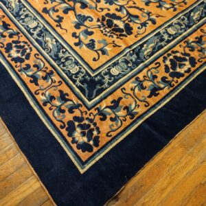 Mid-19th century Chinese Ningxia carpet, corner with the plain dark blue outer border, stock number 24013