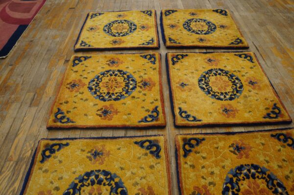 Set of 7 antique small square yellow chinese ningxia rugs 5 Set of seven 19th century chinese ningxia mats, six of the mats seen from the front, stock number 25198