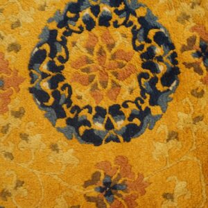 Set of seven 19th century Chinese Ningxia mats, medallion and scattered blossoms on the yellow ground, stock number 25198
