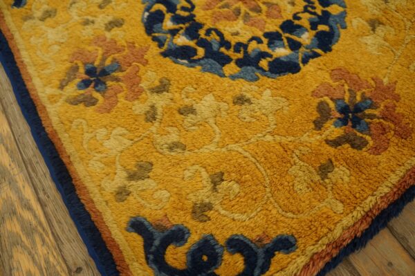 Set of 7 antique small square yellow chinese ningxia rugs 10 Set of seven 19th century chinese ningxia mats, field blossoms and a blue cloud band corner, stock number 25198