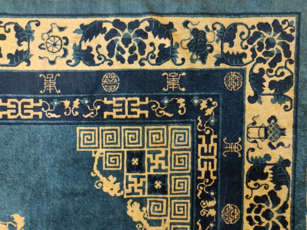 Antique chinese - peking room size blue rug, detail photo 10, stock number 25027