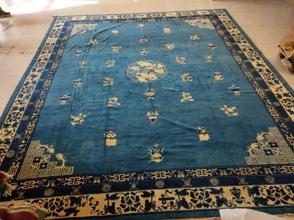 Antique chinese - peking room size blue rug, detail photo 13, stock number 25027