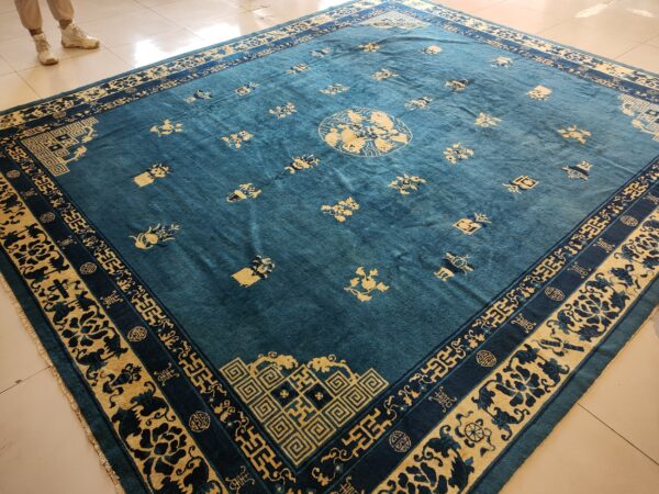 Antique chinese - peking room size blue rug, detail photo 14, stock number 25027
