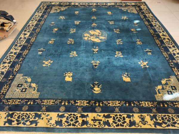Antique chinese - peking room size blue rug, detail photo 15, stock number 25027