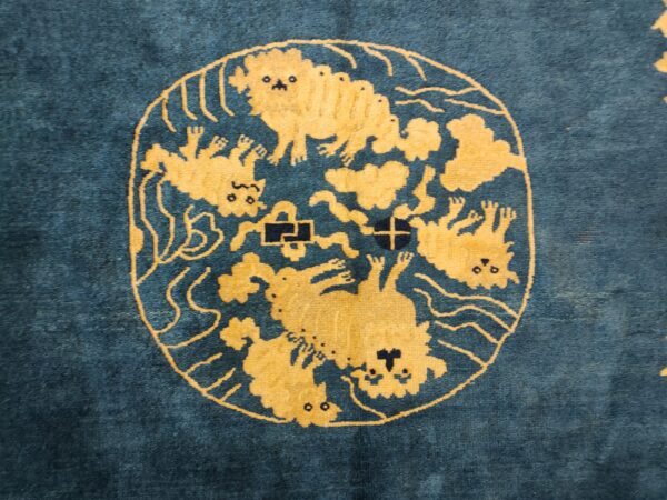 Antique chinese - peking room size blue rug, detail photo 6, stock number 25027