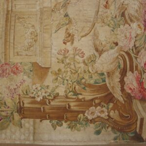 18th century French tapestry, flowers and birds in the border, stock number 20319