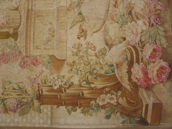 Antique tapestry french ivory 1750s rug 8 18th century french tapestry, flowers and birds in the border, stock number 20319