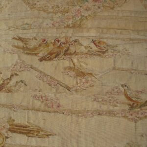 18th century French tapestry, small birds perched on a garland, stock number 20319