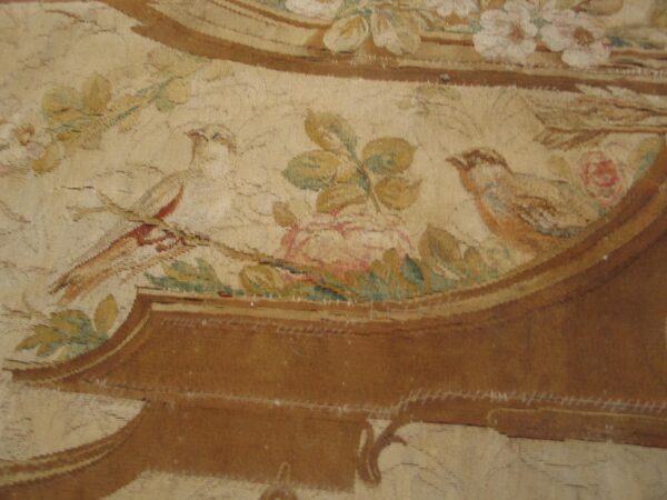 Antique tapestry french ivory 1750s rug 10 18th century french tapestry, birds among roses in a border panel, stock number 20319