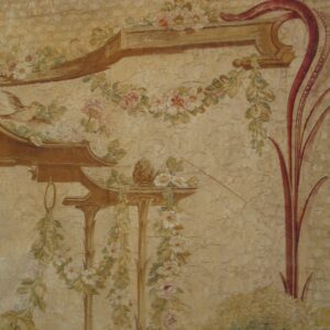18th century French tapestry, architectural frame hung with garlands, stock number 20319