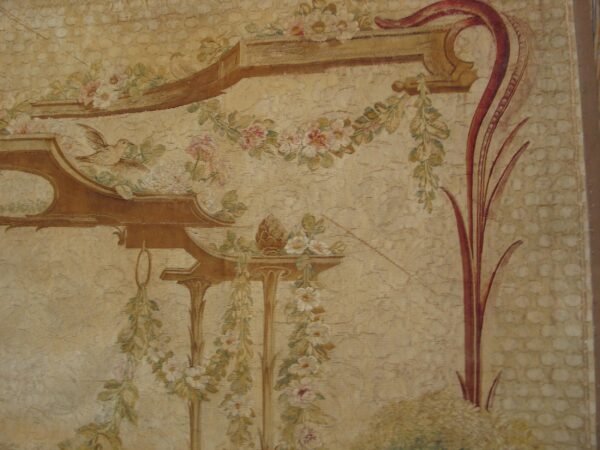 Antique tapestry french ivory 1750s rug 12 18th century french tapestry, architectural frame hung with garlands, stock number 20319