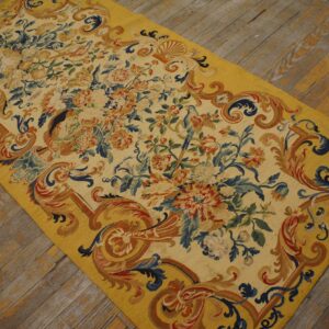 Early 18th century French tapestry weave rug, angled view of the whole rug, stock number 25095