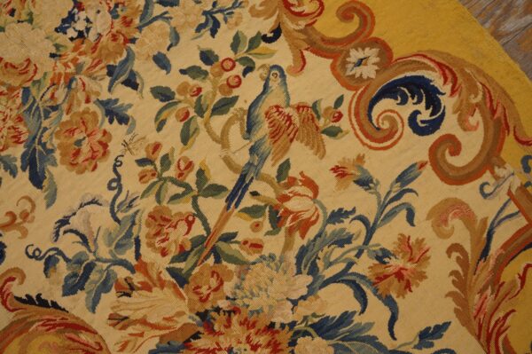Antique french allover floral flat weave rug 7 Early 18th century french tapestry weave rug, a parrot among flowers in the field, stock number 25095