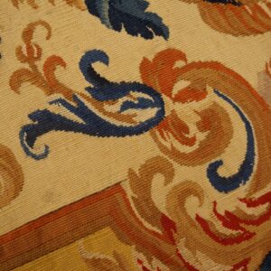 Early 18th century French tapestry weave rug, close view of an acanthus scroll, stock number 25095