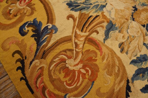 Antique french allover floral flat weave rug 12 Early 18th century french tapestry weave rug, close view of the tapestry weave, stock number 25095