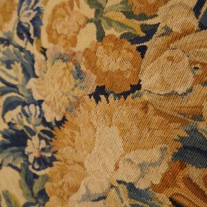 Early 18th century French tapestry weave rug, close view of a peony, stock number 25095