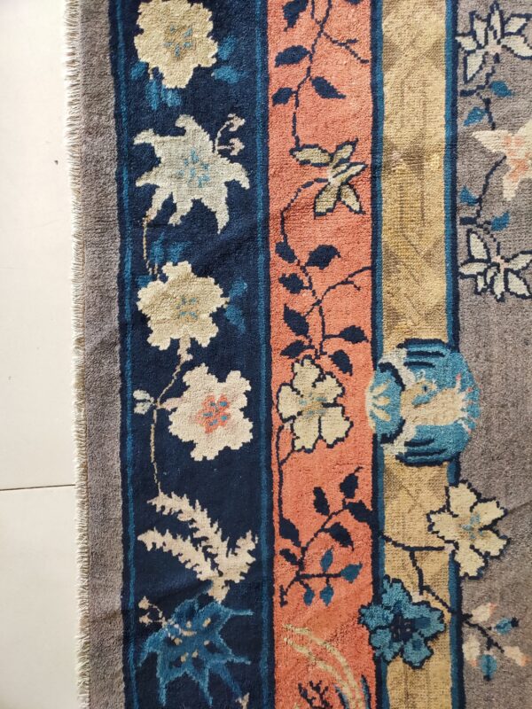 Antique gray color floral pattern chinese room size peking rug 8 Antique gray color floral pattern chinese room size peking rug, detail photo 1, stock number 23112