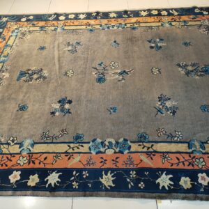 Antique Gray Color Floral Pattern Chinese Room Size Peking Rug, detail photo 12, stock number 23112