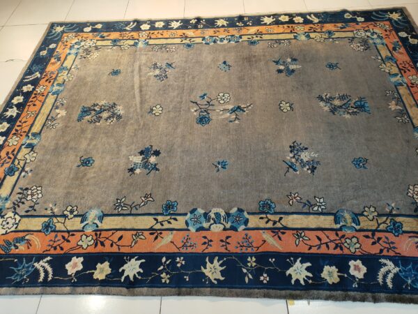 Antique gray color floral pattern chinese room size peking rug 19 Antique gray color floral pattern chinese room size peking rug, detail photo 12, stock number 23112