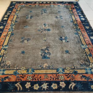 Antique Gray Color Floral Pattern Chinese Room Size Peking Rug, detail photo 13, stock number 23112