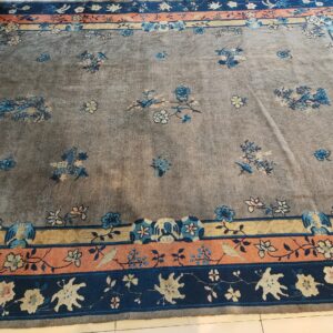 Antique Gray Color Floral Pattern Chinese Room Size Peking Rug, detail photo 14, stock number 23112