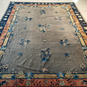 Antique Gray Color Floral Pattern Chinese Room Size Peking Rug, detail photo 15, stock number 23112