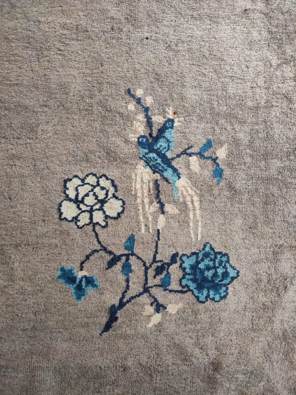 Antique gray color floral pattern chinese room size peking rug 9 Antique gray color floral pattern chinese room size peking rug, detail photo 2, stock number 23112