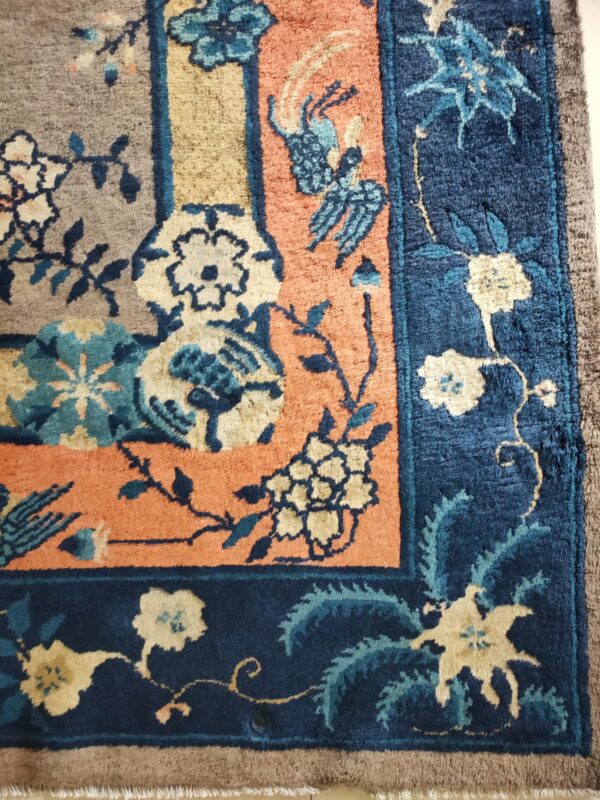 Antique gray color floral pattern chinese room size peking rug 11 Antique gray color floral pattern chinese room size peking rug, detail photo 4, stock number 23112