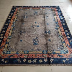 Antique Gray Color Floral Pattern Chinese Room Size Peking Rug, detail photo 5, stock number 23112