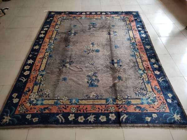 Antique gray color floral pattern chinese room size peking rug 12 Antique gray color floral pattern chinese room size peking rug, detail photo 5, stock number 23112