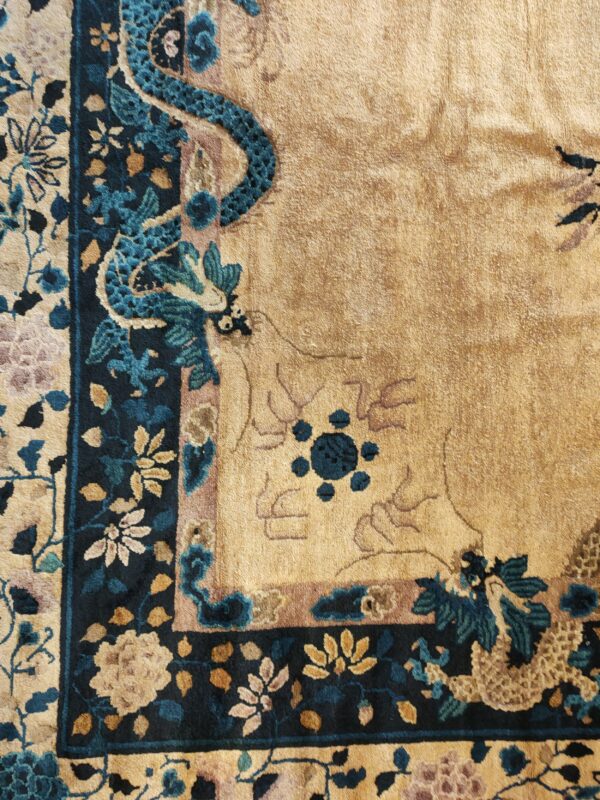 Antique large chinese allover floral knotted rug, detail photo 1, stock number 25114