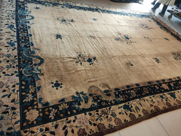 Antique large chinese allover floral knotted rug, detail photo 10, stock number 25114