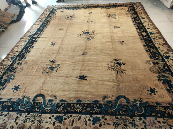Antique large chinese allover floral knotted rug, detail photo 11, stock number 25114