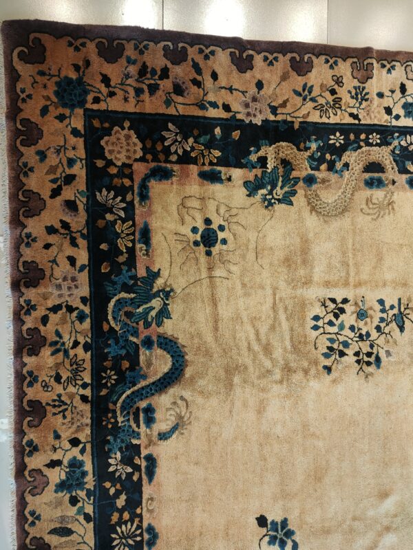 Antique large chinese allover floral knotted rug, detail photo 4, stock number 25114