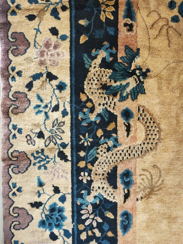 Antique large chinese allover floral knotted rug, detail photo 6, stock number 25114