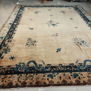 Antique Large Chinese Allover Floral Knotted Rug, detail photo 9, stock number 25114