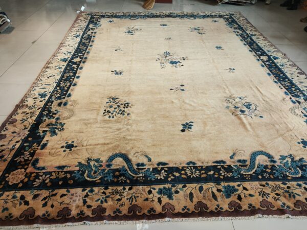 Antique large chinese allover floral knotted rug, detail photo 9, stock number 25114