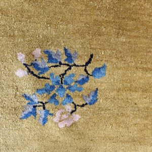 Antique Peking Chinese Floral Medallion Yellow 1920s Rug, detail photo 1, stock number 24140
