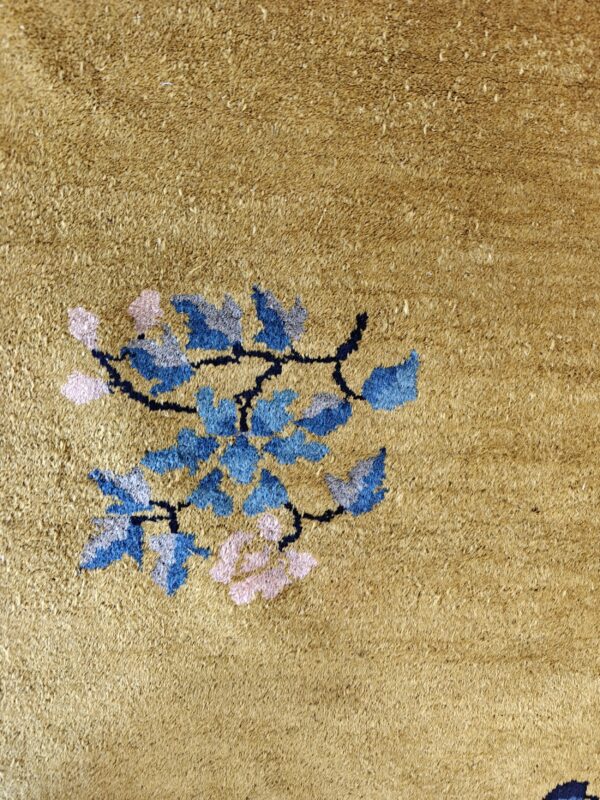 Antique peking chinese floral medallion yellow 1920s rug, detail photo 1, stock number 24140