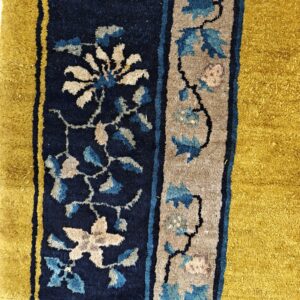 Antique Peking Chinese Floral Medallion Yellow 1920s Rug, detail photo 2, stock number 24140