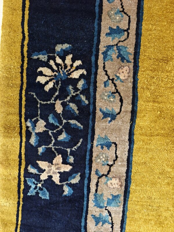 Antique peking chinese floral medallion yellow 1920s rug, detail photo 2, stock number 24140