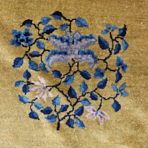 Antique Peking Chinese Floral Medallion Yellow 1920s Rug, detail photo 3, stock number 24140