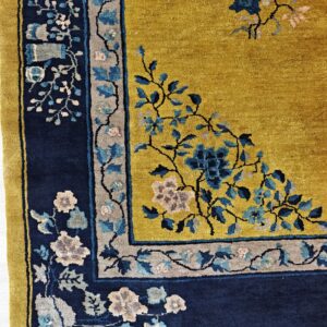 Antique Peking Chinese Floral Medallion Yellow 1920s Rug, detail photo 4, stock number 24140