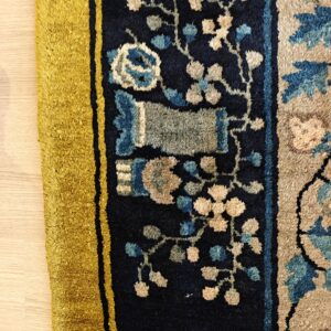 Antique Peking Chinese Floral Medallion Yellow 1920s Rug, detail photo 5, stock number 24140
