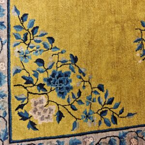 Antique Peking Chinese Floral Medallion Yellow 1920s Rug, detail photo 6, stock number 24140